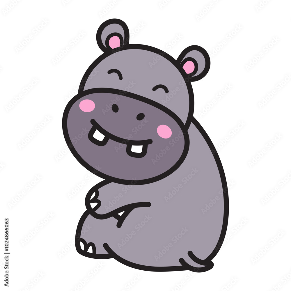 Cute Hippopotamus Cartoon Illustration Vector Cute Hippopotamus Cartoon Illustration Vector
