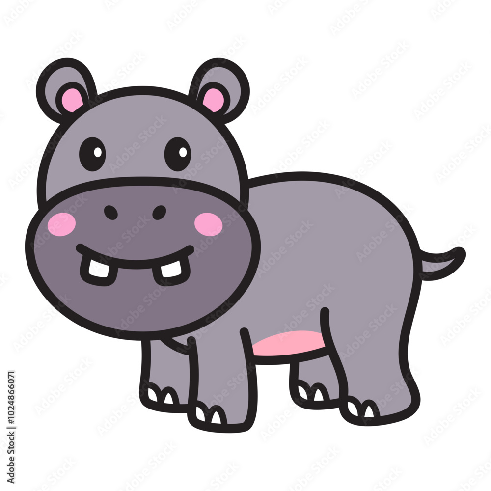 Obraz premium Cute Hippopotamus Cartoon Illustration Vector