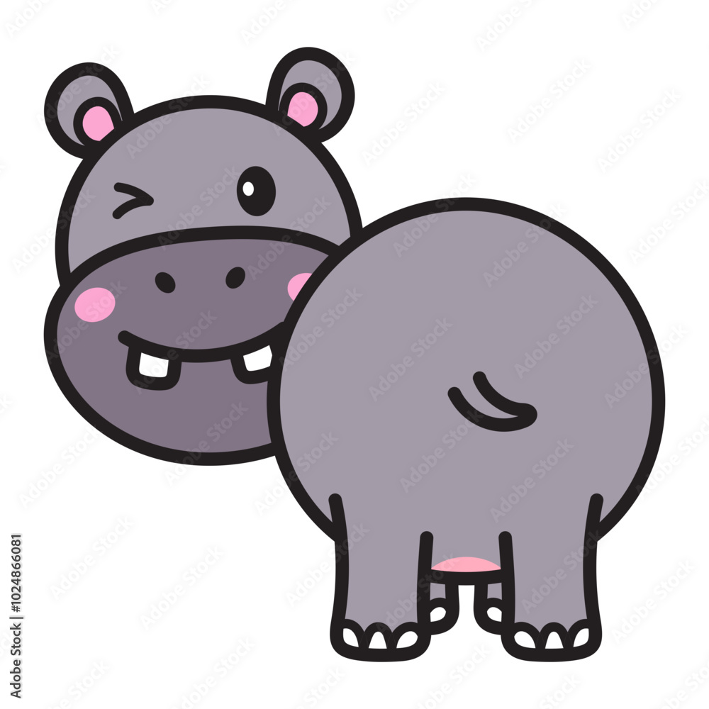 Fototapeta premium Cute Hippopotamus Cartoon Illustration Vector
