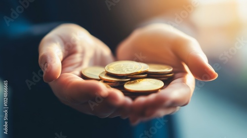 Hands Holding Coins in Soft Light