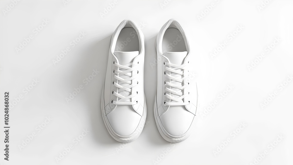 A Pair of White Shoes Top View on Plain Background for Fashion and Footwear Branding A Pair of White Shoes Top View on Plain Background for Fashion and Footwear Branding