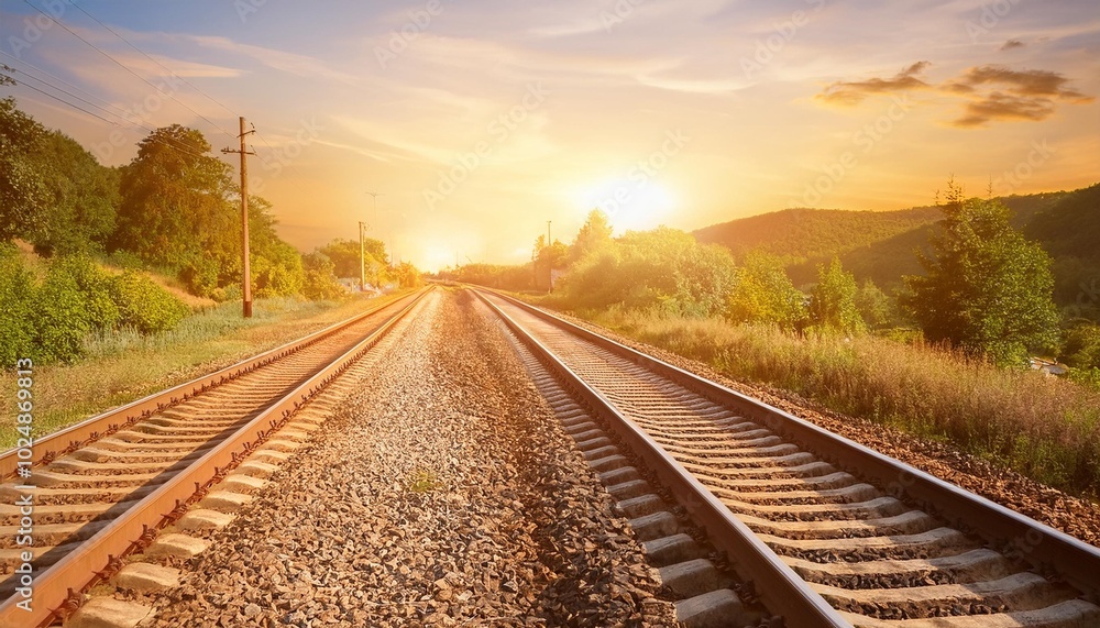 railway in sunset selective focus railway in sunset selective focus