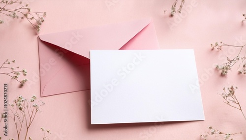 white invitation card 5x7 with pink envelope