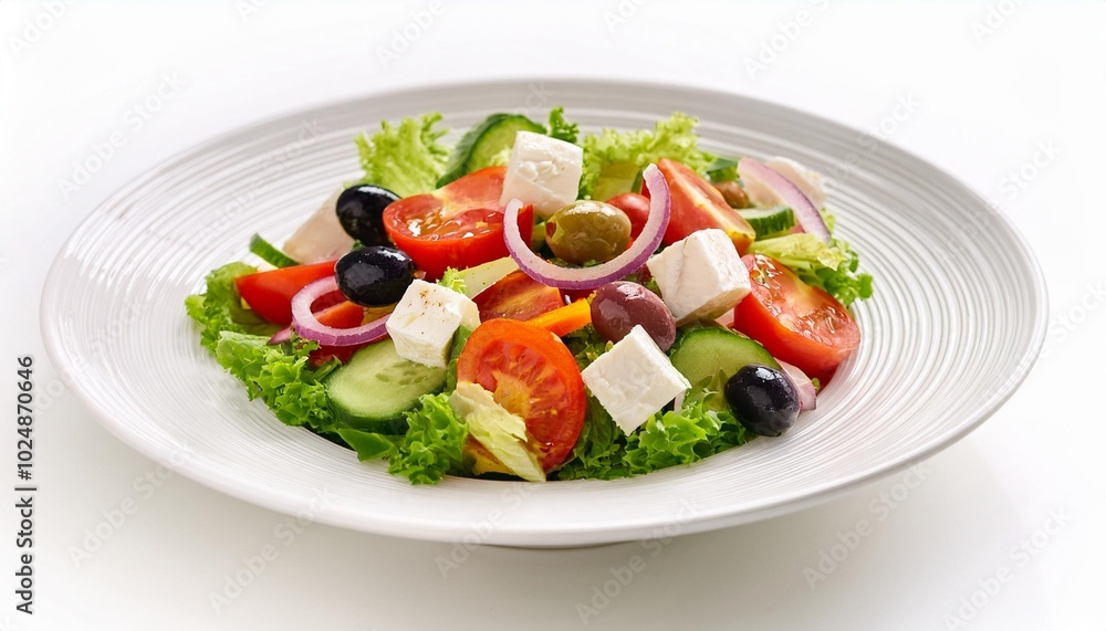 fresh and flavorful greek salad on a white background fresh and flavorful greek salad on a white background