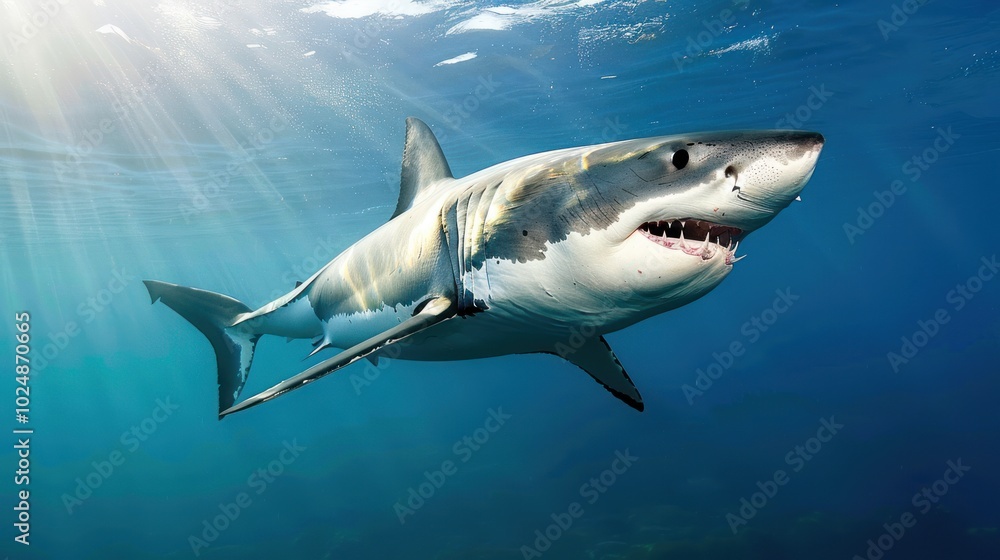 Great White Shark Swimming in the Ocean Great White Shark Swimming in the Ocean