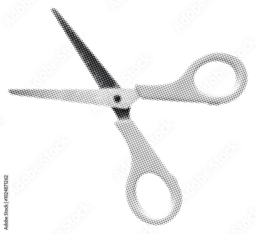 Scissors vector element design retro halftone dotted collage isolated in transparent background