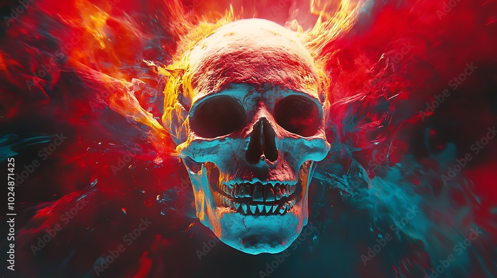A skull spinning within a chaotic tornado of graffiti lines and bright neon colors like red, blue, and yellow. A skull spinning within a chaotic tornado of graffiti lines and bright neon colors like red, blue, and yellow.