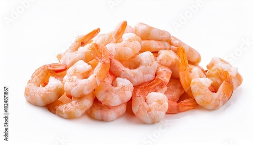 pile of raw shrimps isolated on white background