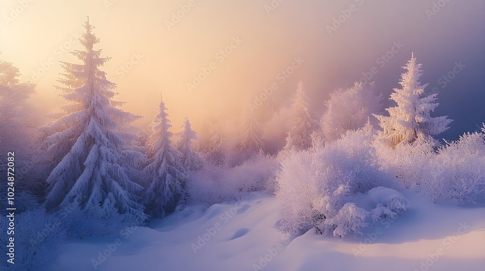 Frosty morning over a snowy forest A cool morning with a thick layer of fresh, sparkling snow covering the trunks and branches of the winter spruce trees. Frosty morning over a snowy forest A cool morning with a thick layer of fresh, sparkling snow covering the trunks and branches of the winter spruce trees.