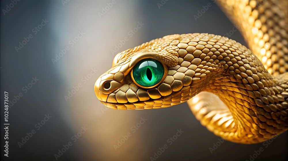 Fototapeta premium Snake with green eyes on clean background , New Year symbol of 2025