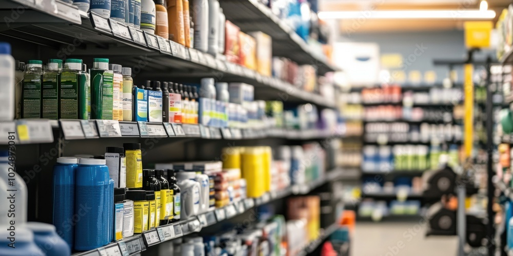 Drugstore Health and Fitness Section with Supplements and Workout Gear Drugstore Health and Fitness Section with Supplements and Workout Gear