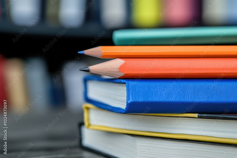 Colorful Stationery on Stacked Note Books Colorful Stationery on Stacked Note Books