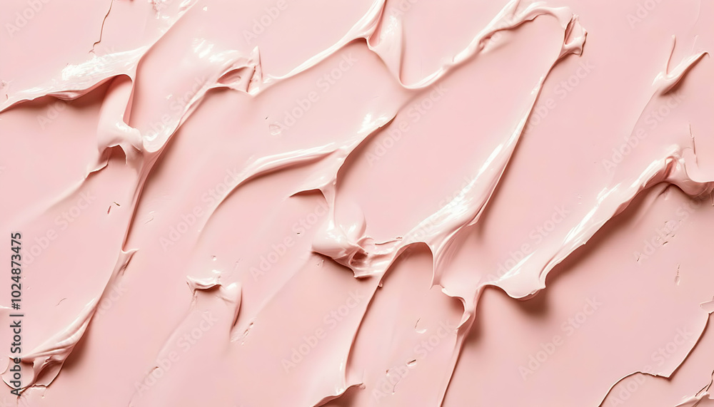 A close-up shot of smooth, pink cream spread out in a swirled pattern. A close-up shot of smooth, pink cream spread out in a swirled pattern.