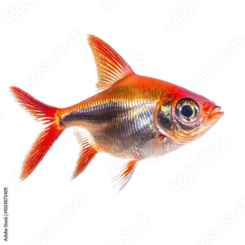 Colorful Serpae Tetra with its vibrant red body and active swimming patterns. isolated on transparency background photo