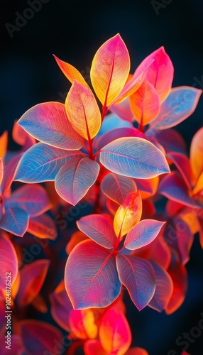 Vibrant Autumn Leaves on a Branch Close-Up of Colorful Foliage, Natures Abstract Art