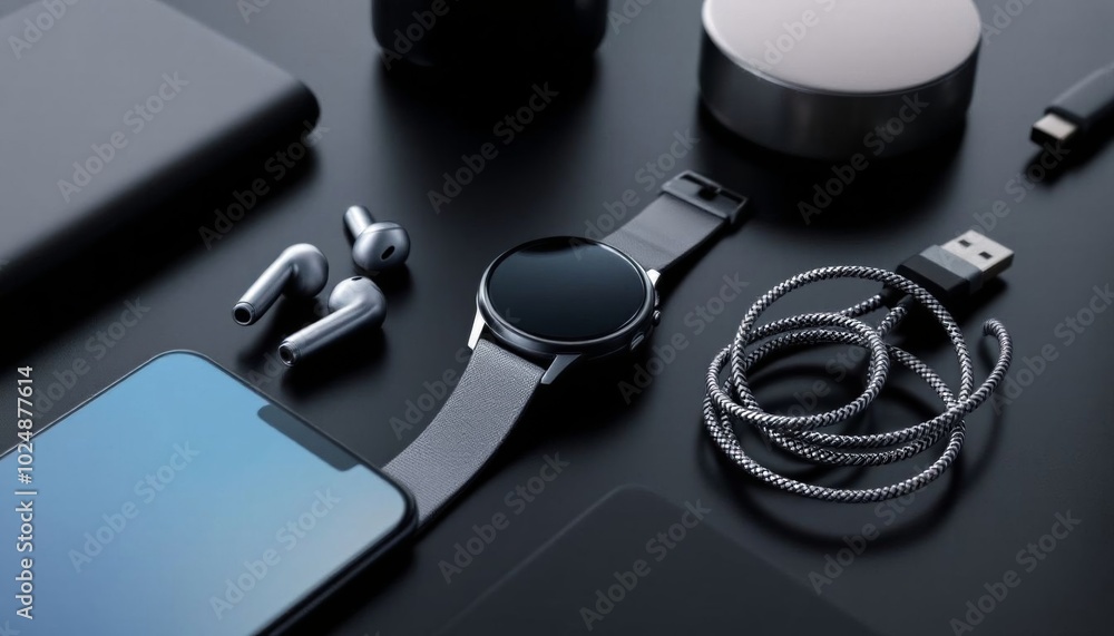 Modern Tech Gadgets Flat Lay with Smartwatch
Modern Tech Gadgets Flat Lay with Smartwatch