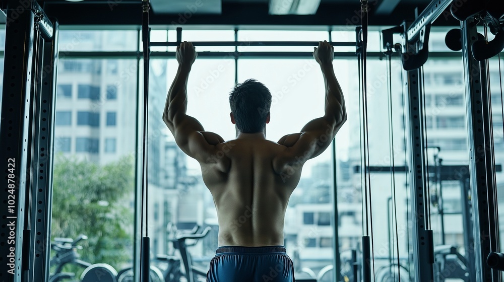 Naklejka premium Handsome athlete working out at gym