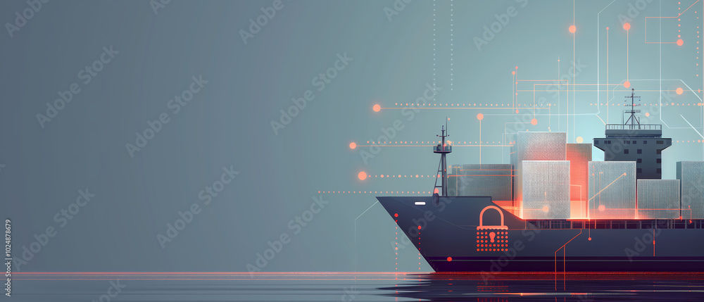 Obraz premium Cybersecurity for Cargo Shipping, Protecting Maritime Vessels and Securing Global Shipping Networks 