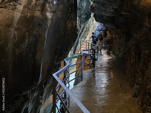 The Aare River Canyon or Aare Gorge in the Haslital Alpine Valley and in the Bernese Highlands - Meiringen, Switzerland (Aareschlucht im Haslital und im Berner Oberland - Schweiz) photo