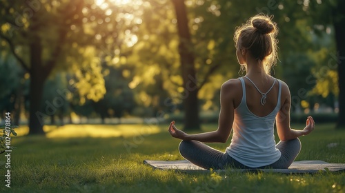 Wallpaper Mural woman doing yoga in the park Torontodigital.ca