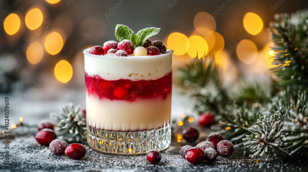 Winter Cocktail with Layers of Red Berries Winter Cocktail with Layers of Red Berries
