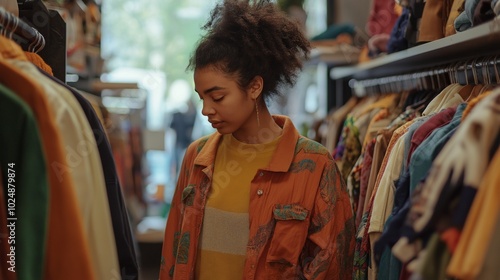 young woman shopping for clothes in a boutique