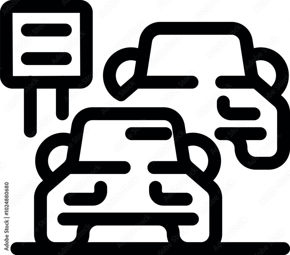 Simple bold black and white vector icon representing traffic jam on the road Simple bold black and white vector icon representing traffic jam on the road