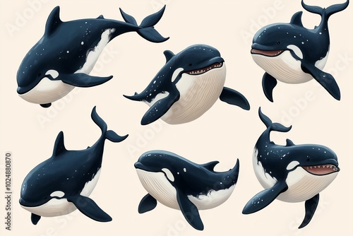 Cartoon whale character illustration set photo