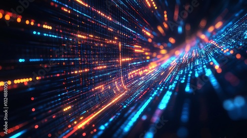 Digital data transfer concept with vibrant lights. Representing of network abilities   data transfer.