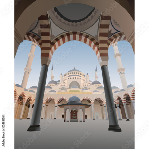 Vector illustration of Camlica Hill Mosque, stanbul, Turkey