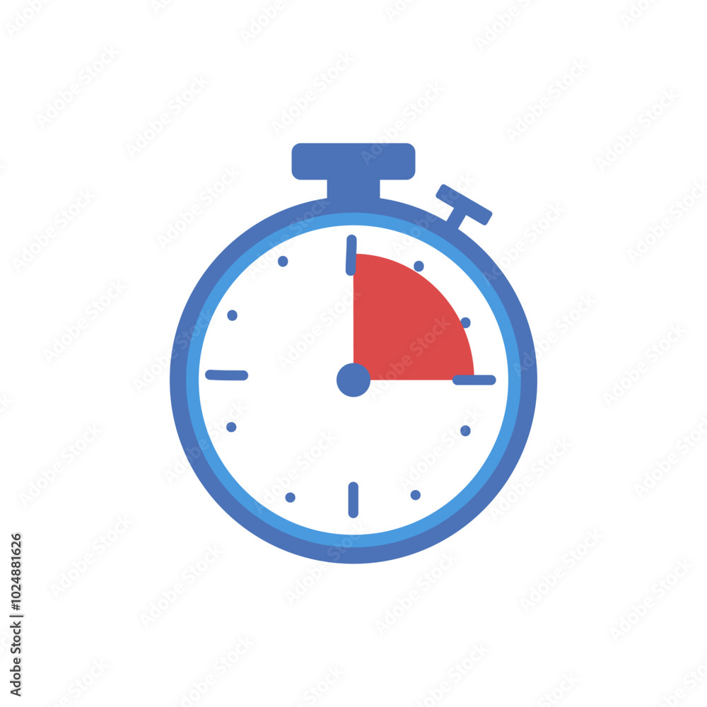 Timer. Blue timer with red arrow. Simple flat color illustration. Timer. Blue timer with red arrow. Simple flat color illustration.