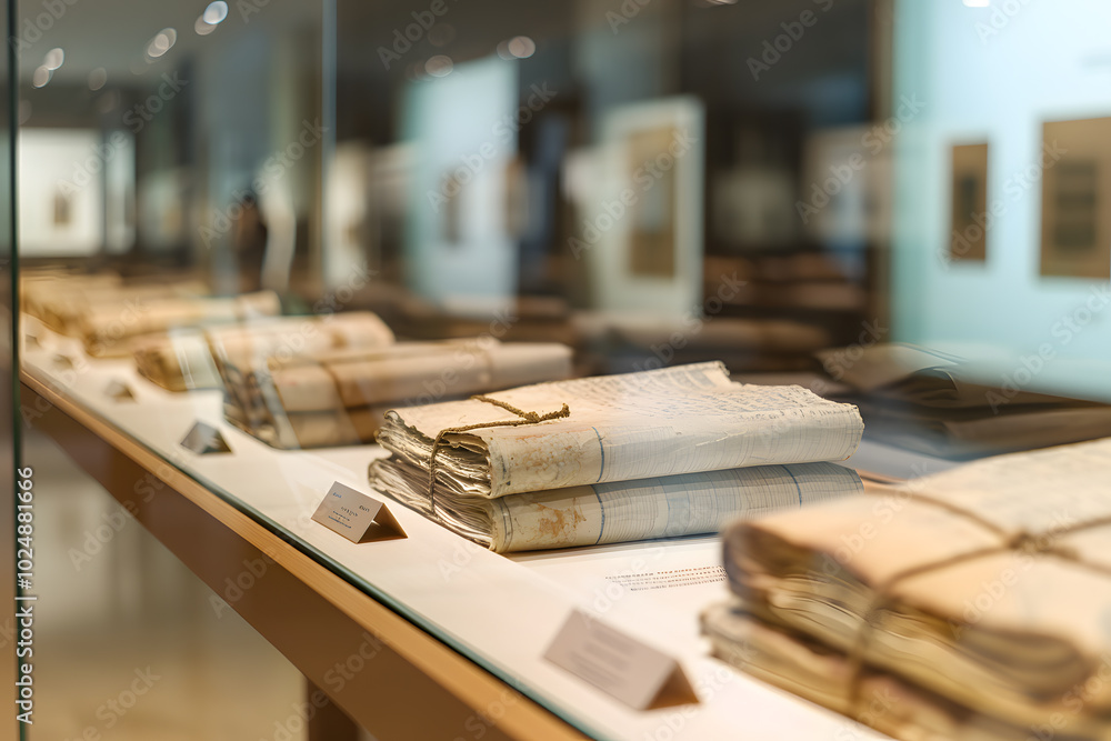 Museum Display of Ancient Papyrus Documents Under Protective Glass | Preserving Historical Treasures for Education Museum Display of Ancient Papyrus Documents Under Protective Glass | Preserving Historical Treasures for Education
