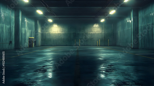 Dark Green Garage Interior 3D Illustration