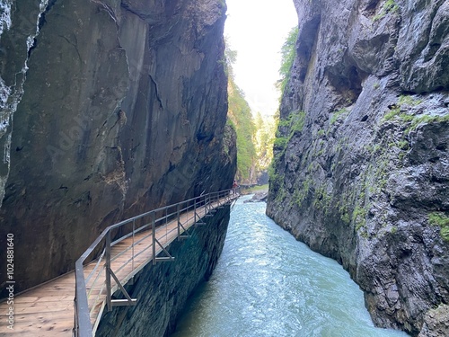 The Aare River Canyon or Aare Gorge in the Haslital Alpine Valley and in the Bernese Highlands - Meiringen, Switzerland (Aareschlucht im Haslital und im Berner Oberland - Schweiz) photo