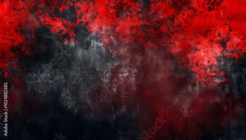Abstract red and black background with dark gradient, smudged rough, grainy texture, dark gradient, smoky atmosphere, grunge background.