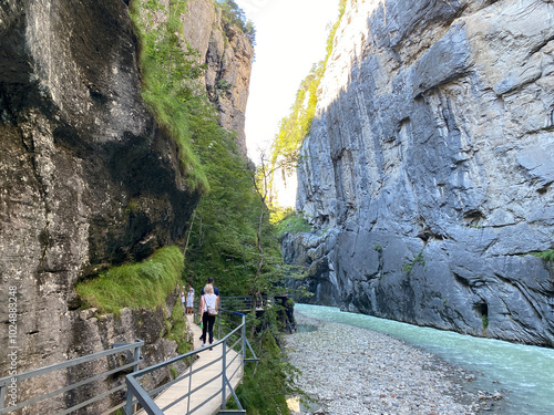 The Aare River Canyon or Aare Gorge in the Haslital Alpine Valley and in the Bernese Highlands - Meiringen, Switzerland (Aareschlucht im Haslital und im Berner Oberland - Schweiz) photo