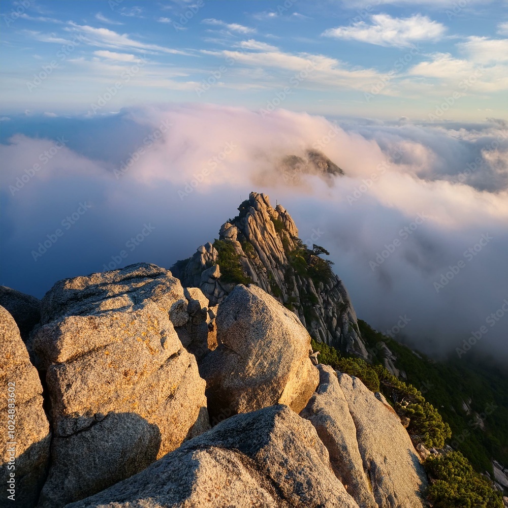 Obraz premium rocks on the top of mountain with clouds in the background
