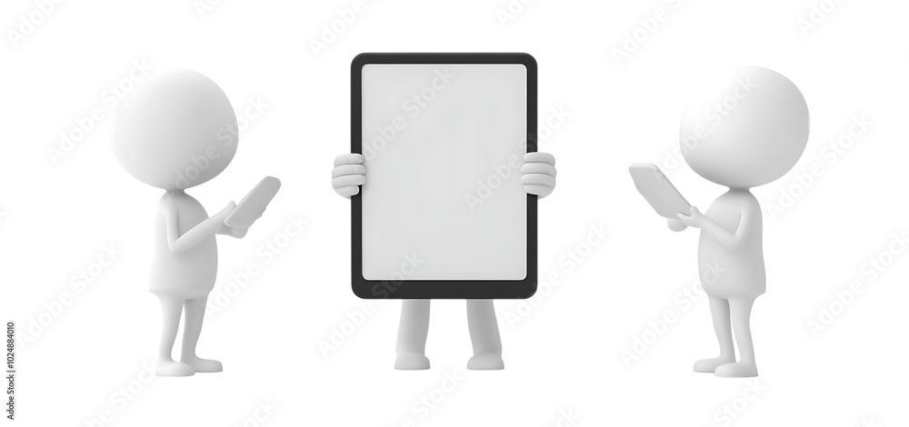 three set of 3d characters showing a blank tablet isolated transparent background three set of 3d characters showing a blank tablet isolated transparent background