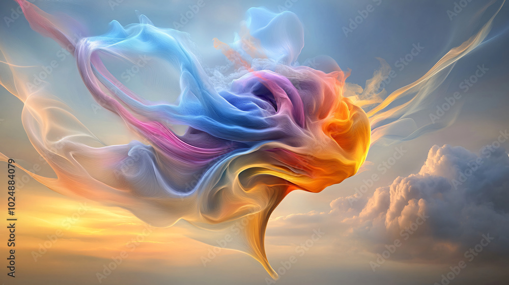 Fototapeta premium vibrant abstract design featuring flowing colors and ethereal forms, evoking sense of creativity and imagination. interplay of hues creates captivating visual experience