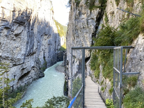 The Aare River Canyon or Aare Gorge in the Haslital Alpine Valley and in the Bernese Highlands - Meiringen, Switzerland (Aareschlucht im Haslital und im Berner Oberland - Schweiz) photo