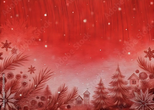 Christmas Magic Red Snowflakes Trees Village Winter Landscape