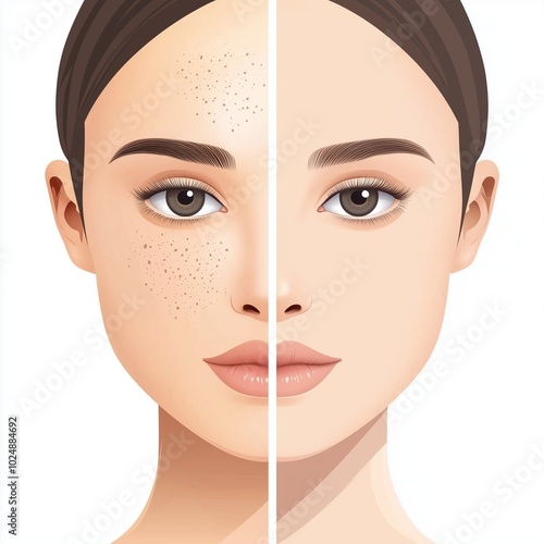 A flat illustration showcasing the before and after results of freckle or mole removal, highlighting the effectiveness of cosmetic treatments for achieving a clearer complexion
