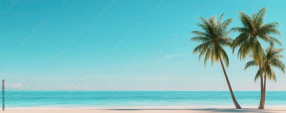 Fototapeta premium Serene tropical beach with swaying palm trees