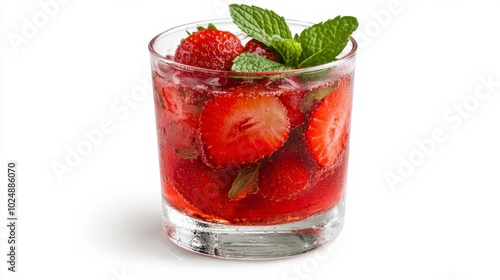 Refreshing strawberry drink with mint leaves, perfect for summer gatherings or a tasty treat.