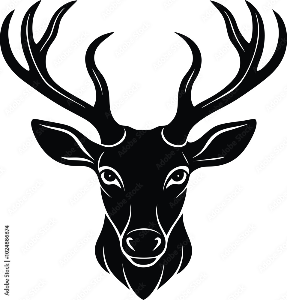 Naklejka premium Vector Deer Head Silhouette Illustration - Minimalist Deer Art for Printable Designs