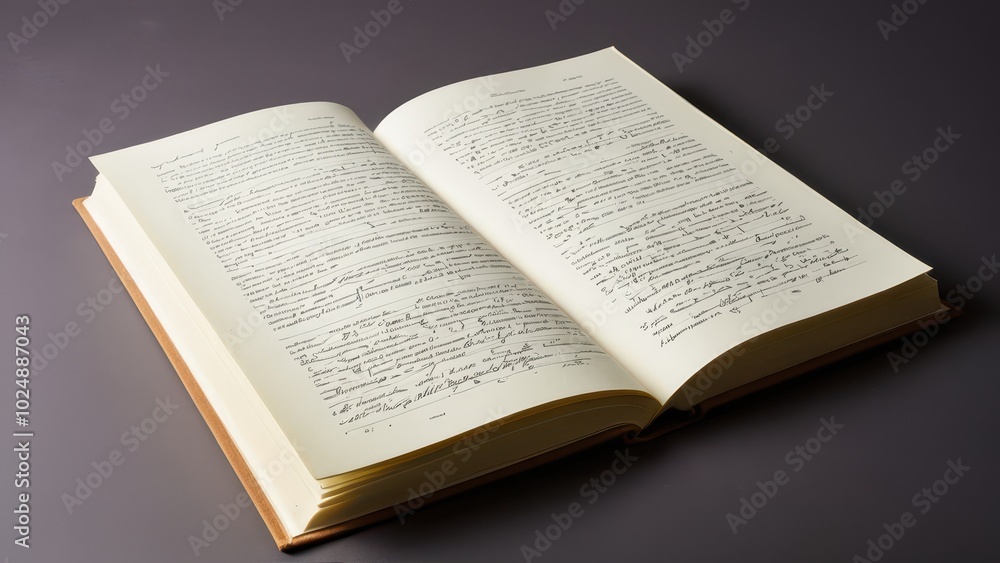Open books with handwritten notes. An open book with handwritten notes, sketches, and diagrams reflecting a creative process, possibly related to book design. The scene evokes craftsmanship. Open books with handwritten notes. An open book with handwritten notes, sketches, and diagrams reflecting a creative process, possibly related to book design. The scene evokes craftsmanship.