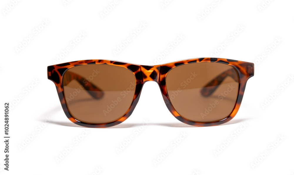 Sunglasses with leopard print and orange lenses isolated on white background Sunglasses with leopard print and orange lenses isolated on white background