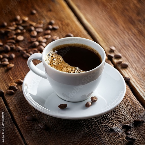 cup of coffee on wooden table