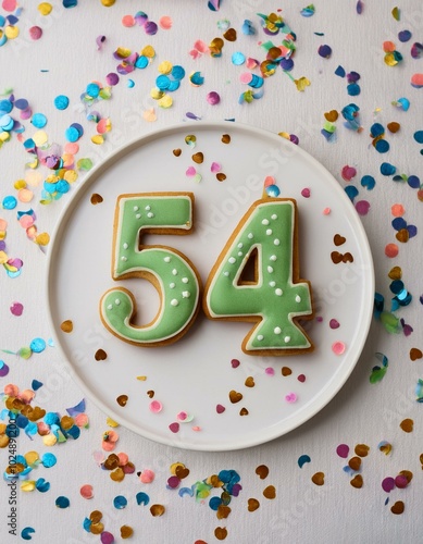 Decorated cookie, number 54, image for birthday or anniversary celebration photo