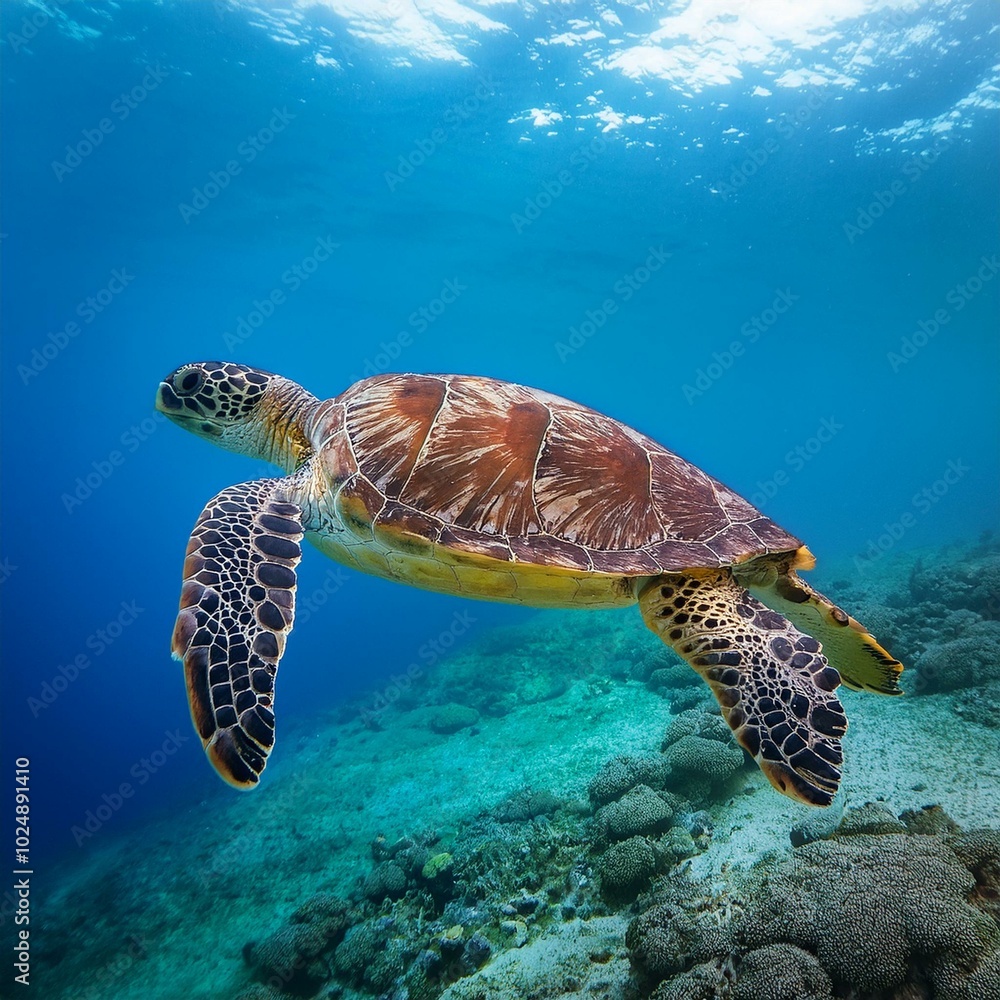 Fototapeta premium green sea turtle swimming undersea